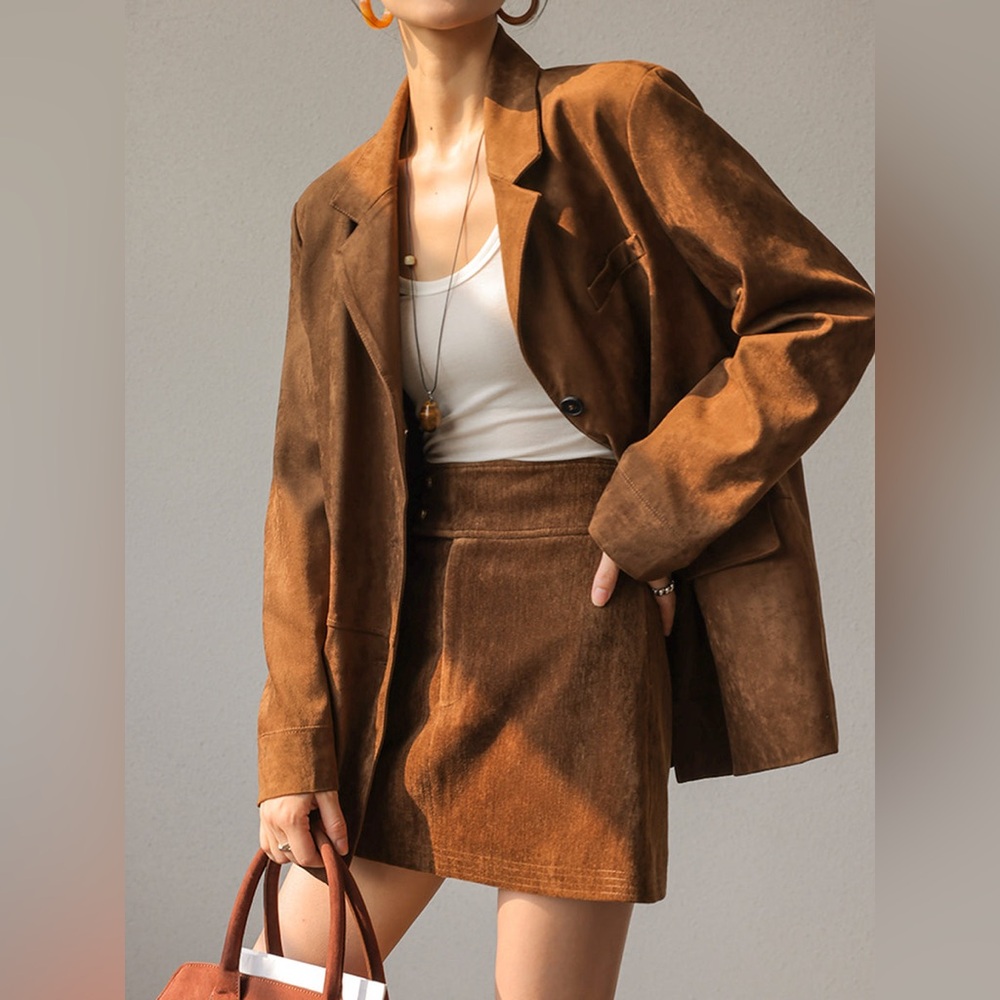 COMMENSE Vintage Faux Suede Blazer